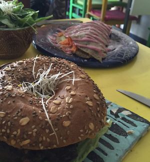 Bagel and wrap at Shiva Mangalam in Buenos Aires