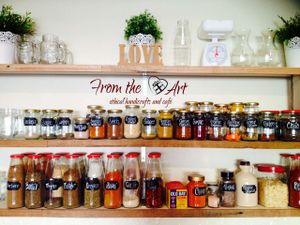 Photo of the wall of spices in the kitchen! at From the Art Ethical Handicrafts and Cafe in Ashwood