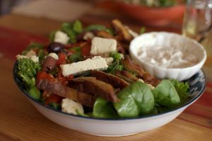 Mediterranean grilled 'duck' salad with vegan feta at From the Art Ethical Handicrafts and Cafe in Ashwood