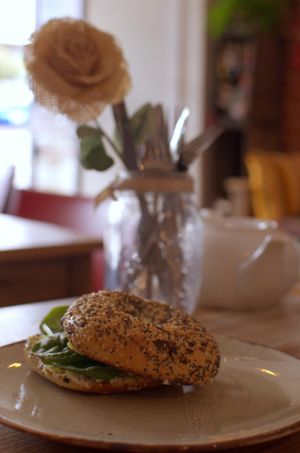 Avocado and vegan brie bagel at From the Art Ethical Handicrafts and Cafe in Ashwood