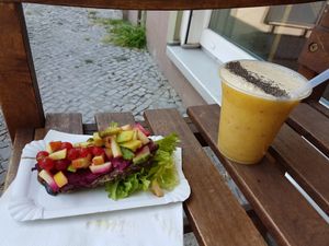 A bit like an enthusiastic bruschetta and a smoothie! at Superfran's Feinkost-Manufaktur in Berlin