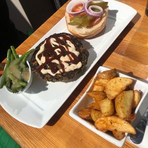 Vegan burger (sauces aren’t vegan) at Barbis in Eilat