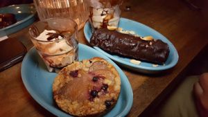 Vegan Snickers bar, pear pie and peanut butter ice cream at Shuffle Pub in Tel Aviv