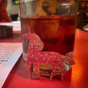 Jäegermeister and a unicorn I found on the table   at Shuffle Pub in Tel Aviv