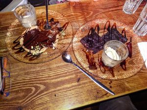 Vegan Chocolate Pie and Vegan Brownies (with Vegan Ice Cream) at Shuffle Pub at 2am at Shuffle Pub in Tel Aviv