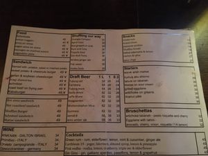 English menu at Shuffle Pub in Tel Aviv