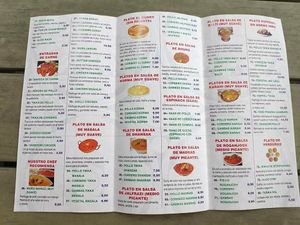 The menu at Taj Mahal in Chiclana De La Frontera