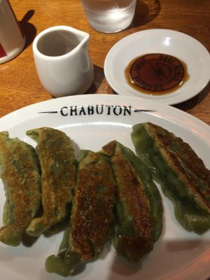 Vege gyoza dumplings at Chabuton in Kyoto