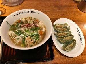 Vegan ramen and gyoza at Chabuton in Kyoto