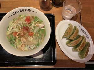 Vegan ramen and gyoza at Chabuton in Kyoto