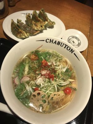 Vegan ramen and gyoza at Chabuton in Kyoto