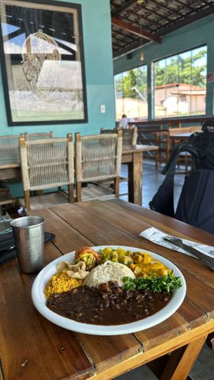 No idea but there is moqueca farofa and beans  at Mandir Restaurante Vegano in Fortaleza