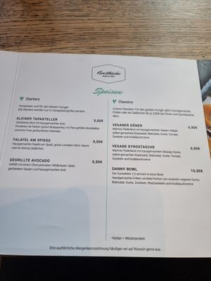 Menu at Kunstküche in Krefeld