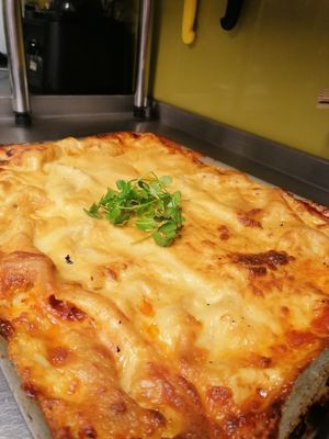 Lasagne just out of the oven!  at Cafe Shanti in Lincoln