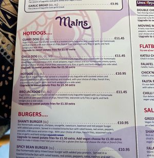 Menu prices 2022  at Cafe Shanti in Lincoln