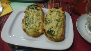Vegan cheesy garlic bread at Cafe Shanti in Lincoln