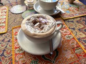 Parma violet hot chocolate   at Cafe Shanti in Lincoln