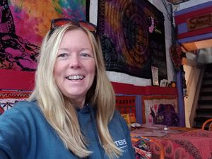 Happy 😊 at Cafe Shanti in Lincoln