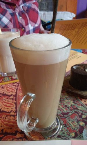 Oat milk latte at Cafe Shanti in Lincoln