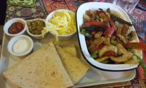 Vegan chicken fajita wraps (my fave meal!) - the shredded cheeze is stunning too!! at Cafe Shanti in Lincoln