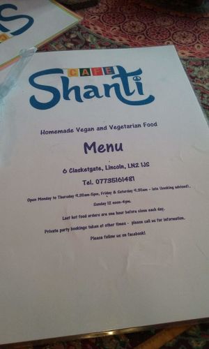 Menu for cafe shanti at Cafe Shanti in Lincoln