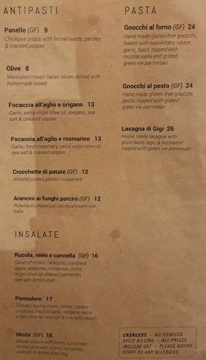 menu at Gigi Pizzeria in Newtown