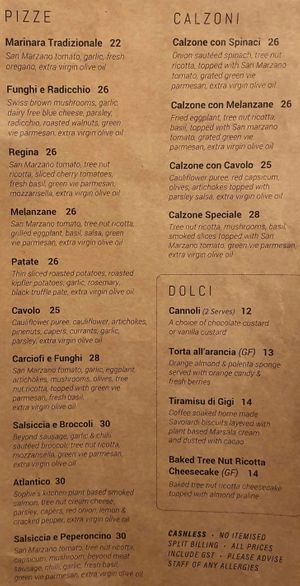 menu at Gigi Pizzeria in Newtown