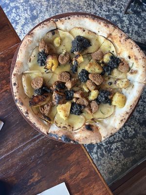 Potato pizza with beyond sausage   at Gigi Pizzeria in Newtown