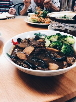 Special dish: braised ‘duck’, chiku roots & broccoli at Sui Yan  in Skudai