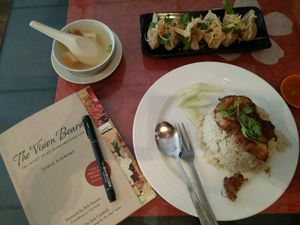 Chicken Rice & Steam Gyoza.  at Kampung Vege in Malacca