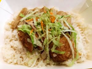 Chicken Rice RM 7.90 - rice tastes good but the mock meat (white chicken) doesn’t  at Vegemore Restaurant & Food Trading 素素乐 in Johor Bahru