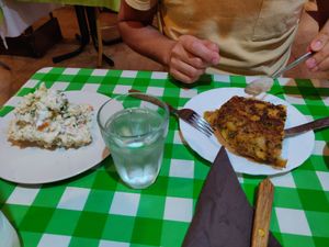 Ensaladilla rusa y tortilla de patatas. Ambos veganos at Somos Lo Que Comemos in Tenerife