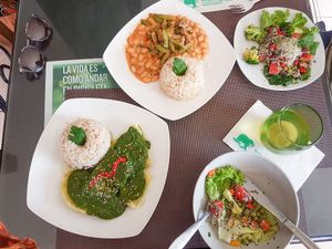 Meals of the day, which also included soup and dessert (not featured) at Muya Vegan Cafe - Maybe closed in Trujillo