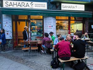 Outside of Sahara Imbiss on a nice evening in May. at Sahara Imbiss - Reuterstr in Berlin