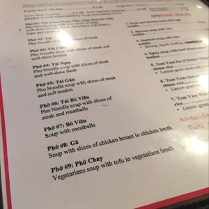 Menu at Xuan Saigon in Leesburg