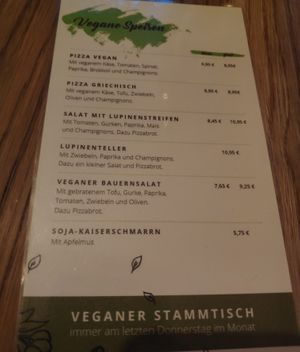 Vegane Karte, den Stammtisch gibt es zurzeit nicht (Stand 08-2021).  at Cafe Bahnhof  in Kirchheimbolanden