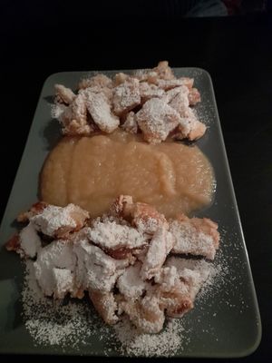 Vegan Kaiserschmarrn with applesauce at Cafe Bahnhof  in Kirchheimbolanden