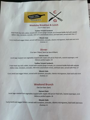 VCC menu   at Capitol Garage in Sacramento