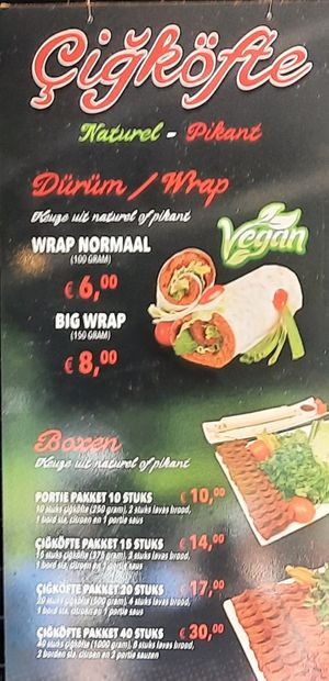 Sign behind the Zula Streetfood counter outside at Cigköftem in Arnhem