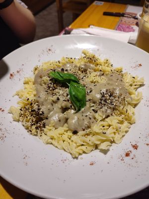 Pasta with eggplant sauce at RasLok in Buenos Aires