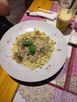 Pasta with eggplant sauce at RasLok in Buenos Aires