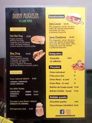 excellent menu at Dona Augusta in Sao Paulo