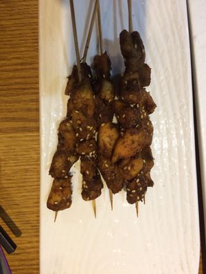 Chicken nuggets on skewers at The Buddha Tree in Shanghai