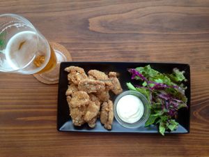 fried soy meat  at Veg Out in Kyoto