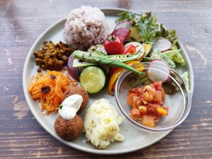 Vegetable plate at Veg Out in Kyoto