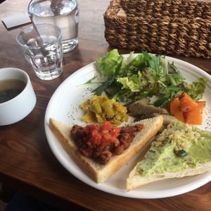 'Open sandwich' from the daily lunch menu  at Veg Out in Kyoto