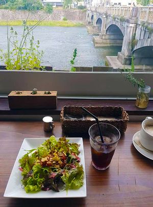 Taco rice and iced coffee at Veg Out in Kyoto