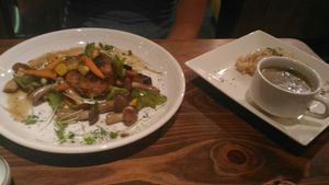 soybean burger set menu  at Veg Out in Kyoto