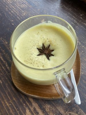 Turmeric latte   at Veg Out in Kyoto
