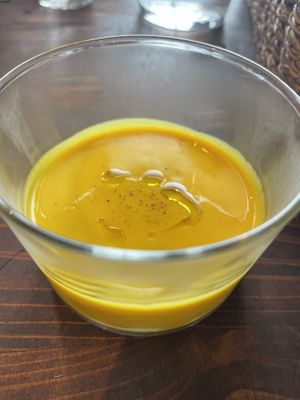 Cold yummy pumpkin soup  at Veg Out in Kyoto